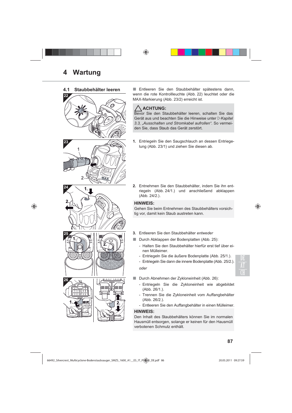 4 wartung de ch at | Silvercrest SMZS 1600 A1 User Manual | Page 87 / 98