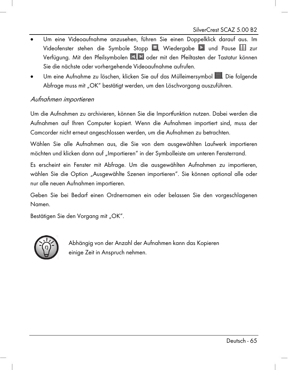Aufnahmen importieren | Silvercrest SCAZ 5.00 B2 User Manual | Page 67 / 296