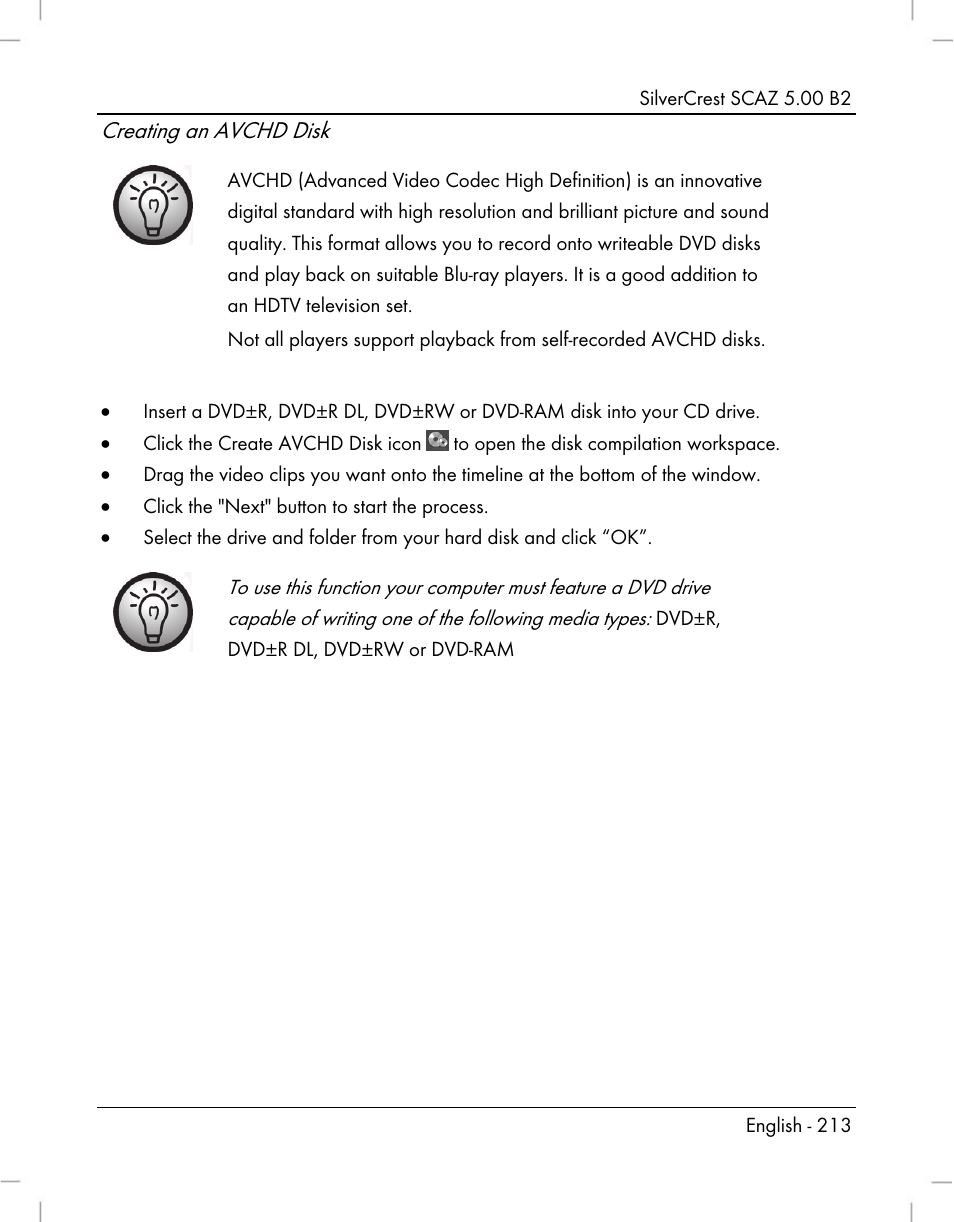 Creating an avchd disk | Silvercrest SCAZ 5.00 B2 User Manual | Page 215 / 222