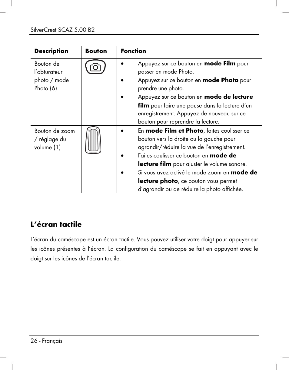 L’écran tactile | Silvercrest SCAZ 5.00 B2 User Manual | Page 28 / 222