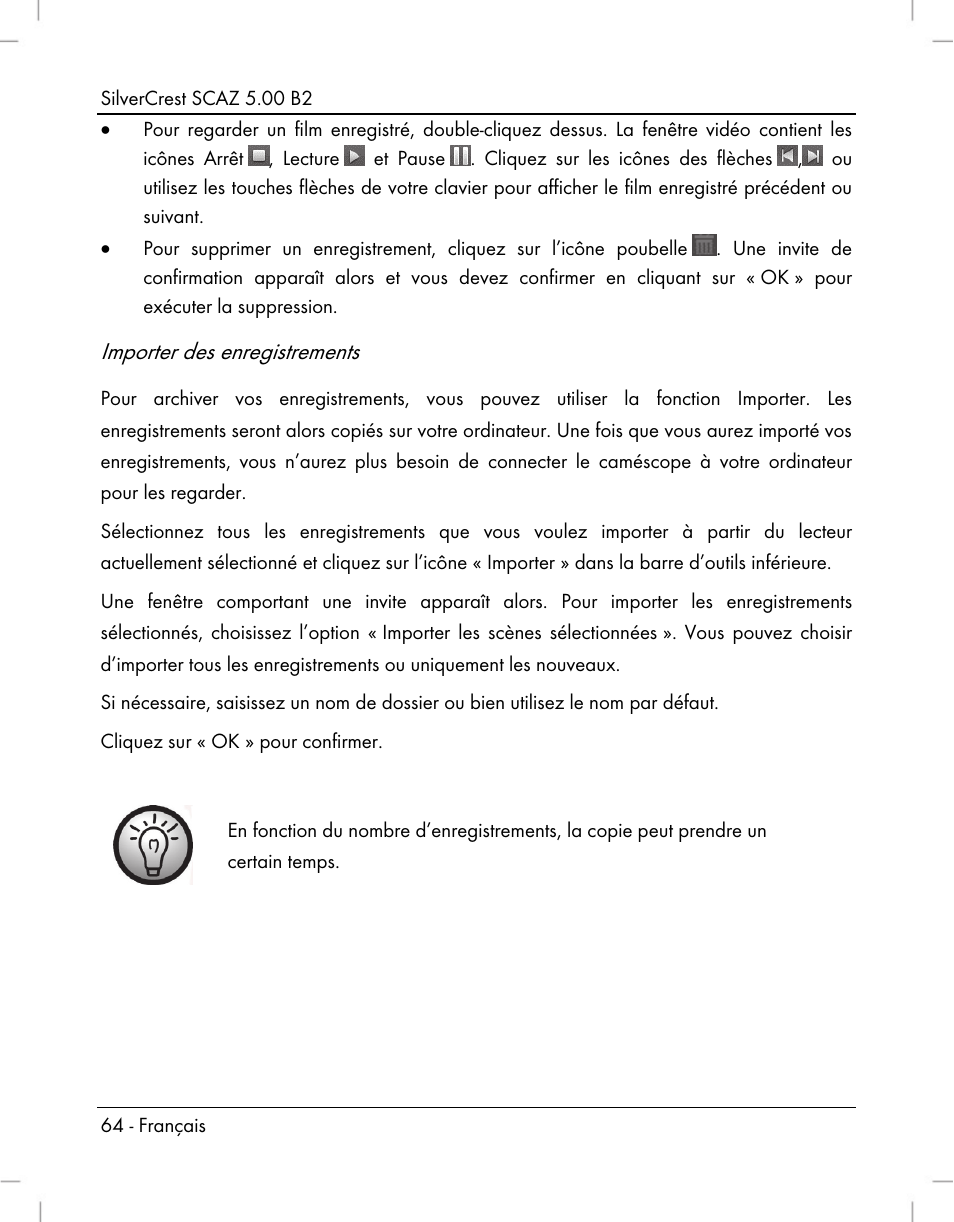 Importer des enregistrements | Silvercrest SCAZ 5.00 B2 User Manual | Page 66 / 222