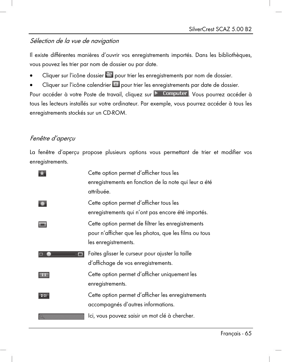 Sélection de la vue de navigation, Fenêtre d’aperçu | Silvercrest SCAZ 5.00 B2 User Manual | Page 67 / 222