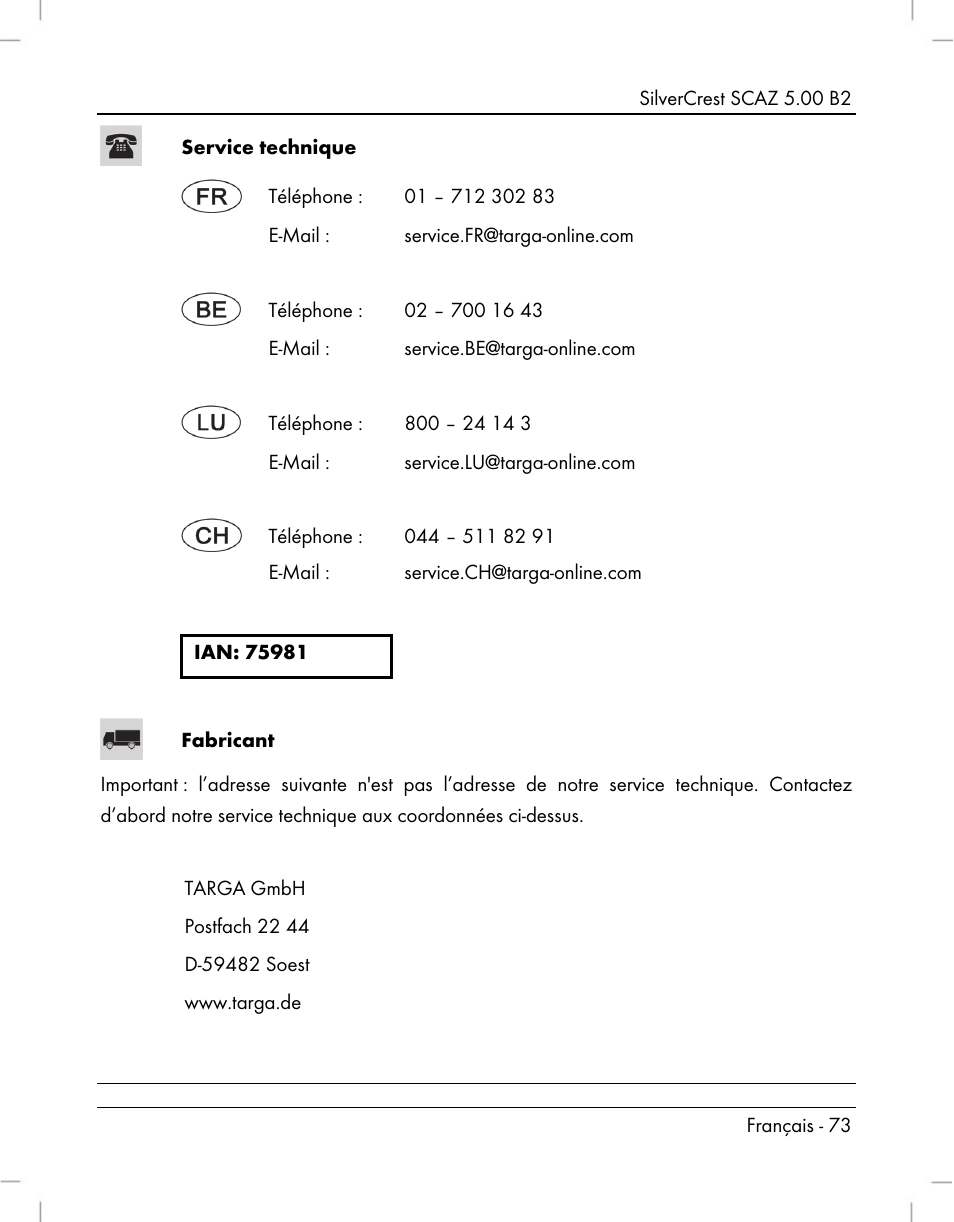 Silvercrest SCAZ 5.00 B2 User Manual | Page 75 / 222
