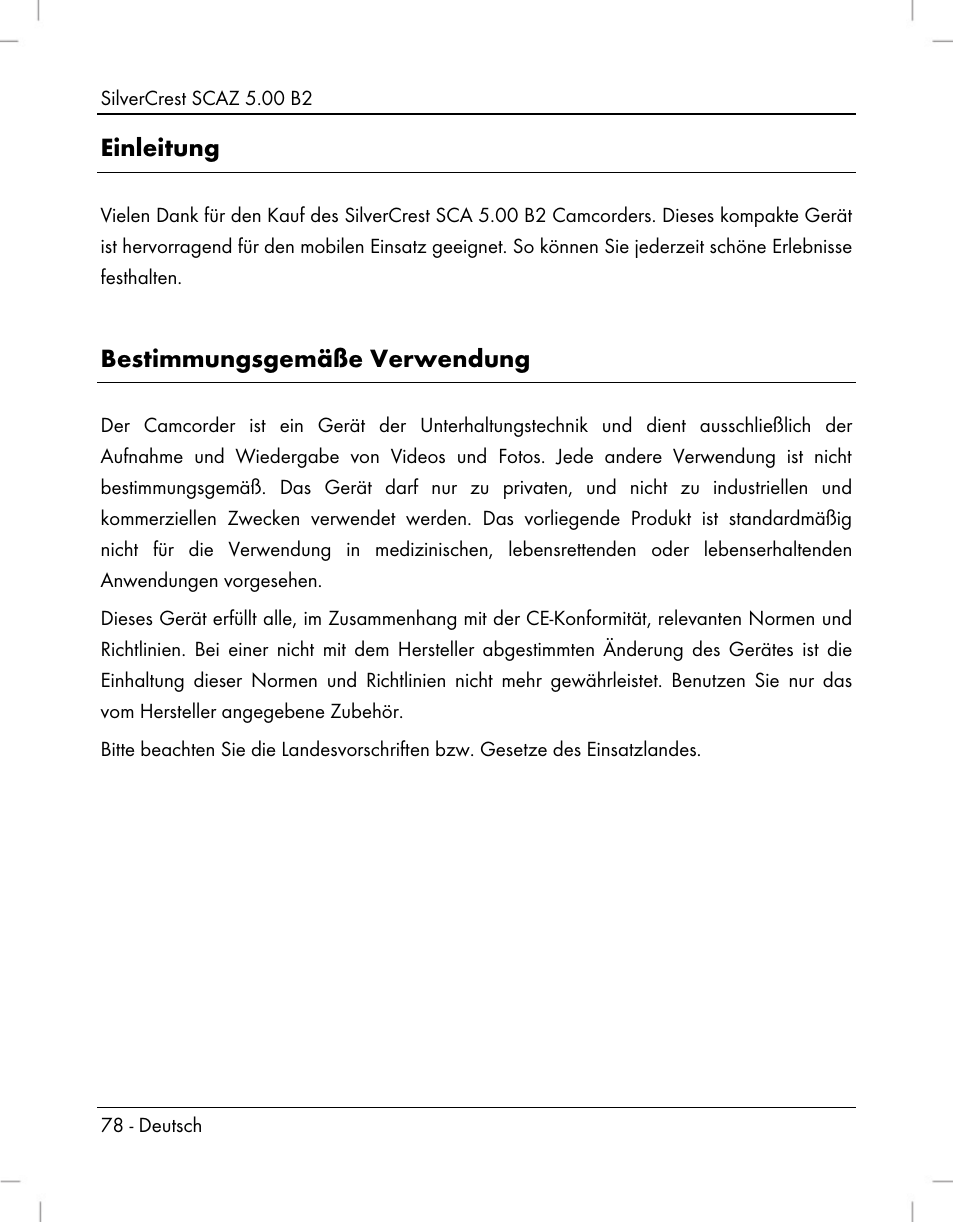 Einleitung, Bestimmungsgemäße verwendung | Silvercrest SCAZ 5.00 B2 User Manual | Page 80 / 222
