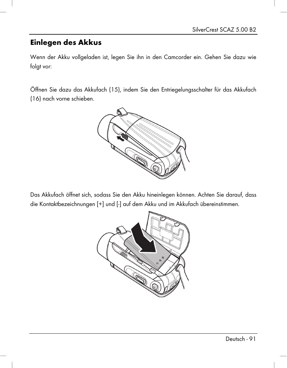 Einlegen des akkus | Silvercrest SCAZ 5.00 B2 User Manual | Page 93 / 222