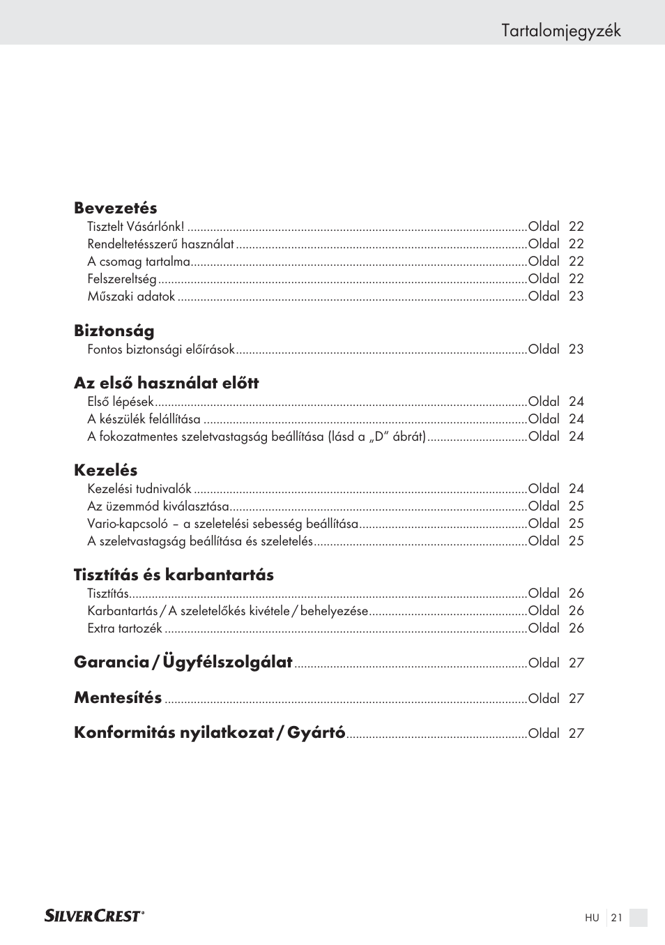 Tartalomjegyzék | Silvercrest SAS 150 A1 User Manual | Page 21 / 60