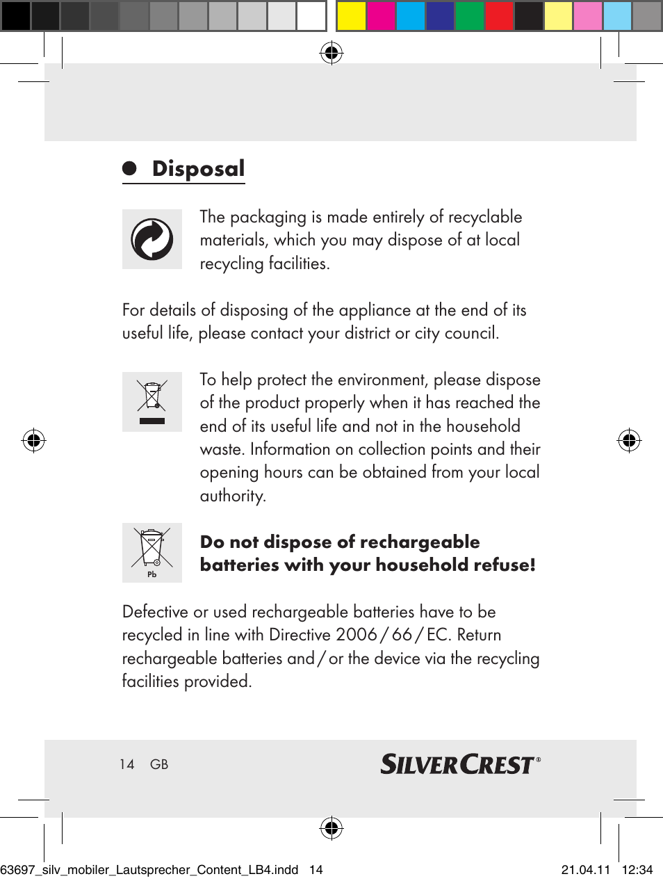 Disposal | Silvercrest Z30813 User Manual | Page 12 / 77