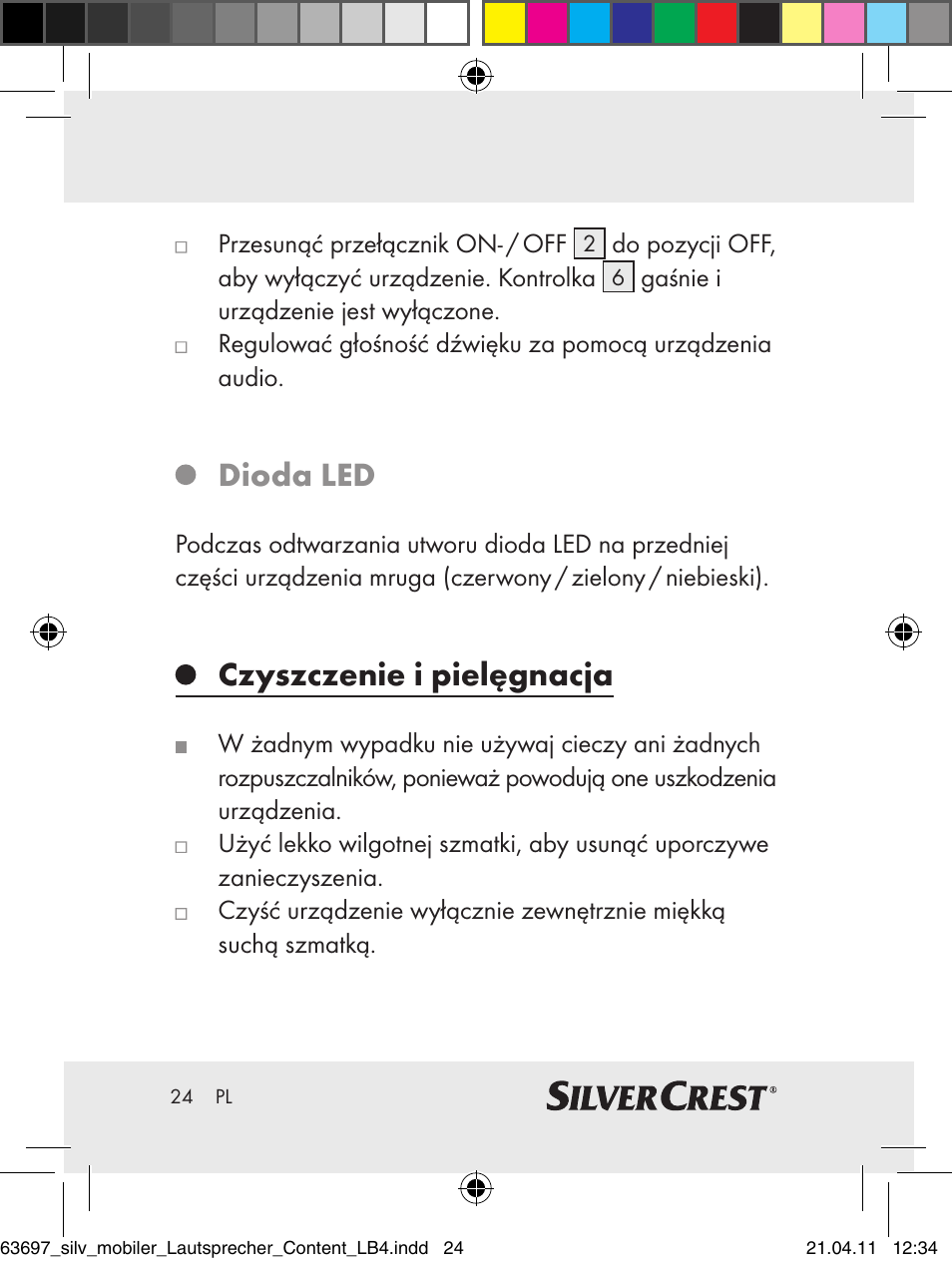 Dioda led, Czyszczenie i pielęgnacja | Silvercrest Z30813 User Manual | Page 22 / 77