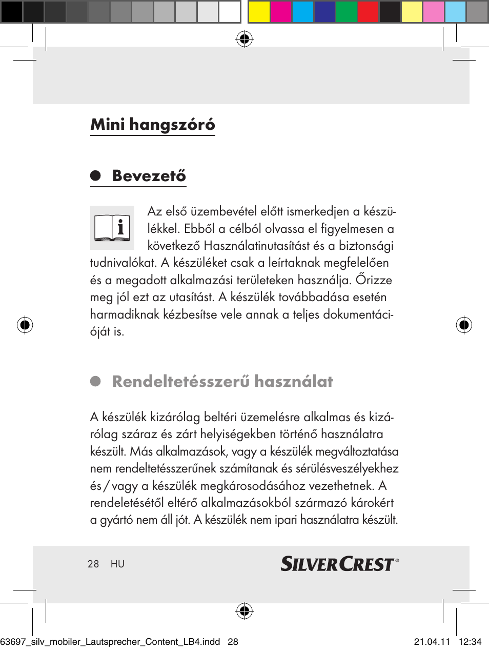 Mini hangszóró bevezető, Rendeltetésszerű használat | Silvercrest Z30813 User Manual | Page 26 / 77