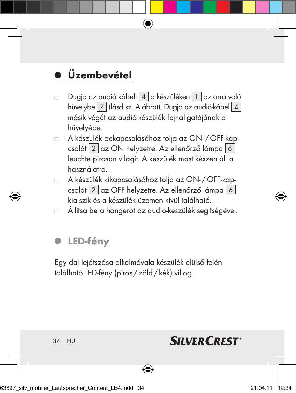 Üzembevétel, Led-fény | Silvercrest Z30813 User Manual | Page 32 / 77