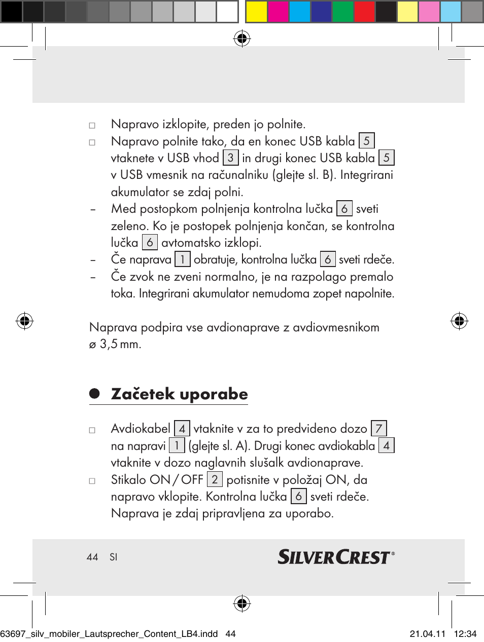 Začetek uporabe | Silvercrest Z30813 User Manual | Page 42 / 77