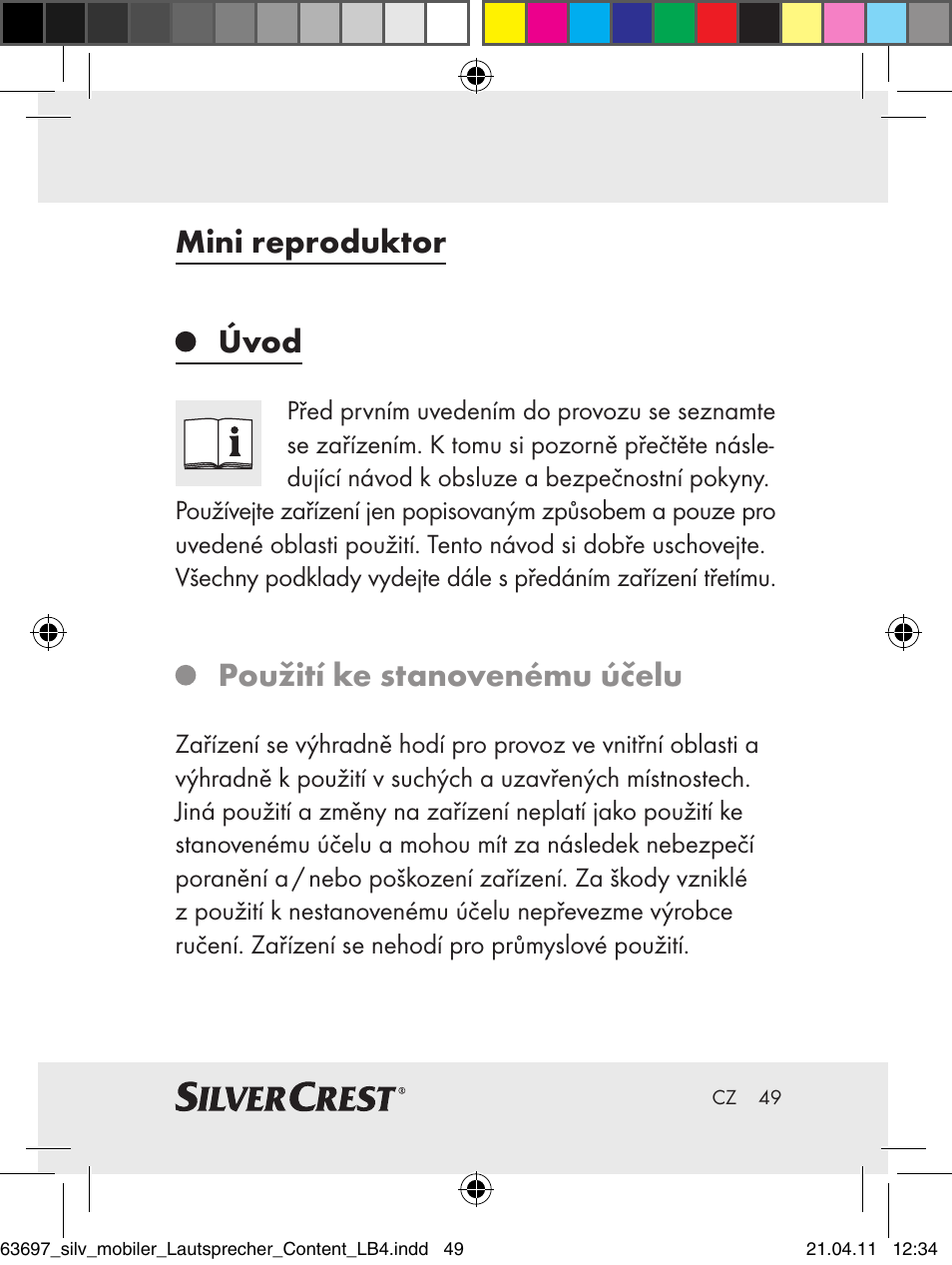 Mini reproduktor úvod, Použití ke stanovenému účelu | Silvercrest Z30813 User Manual | Page 47 / 77