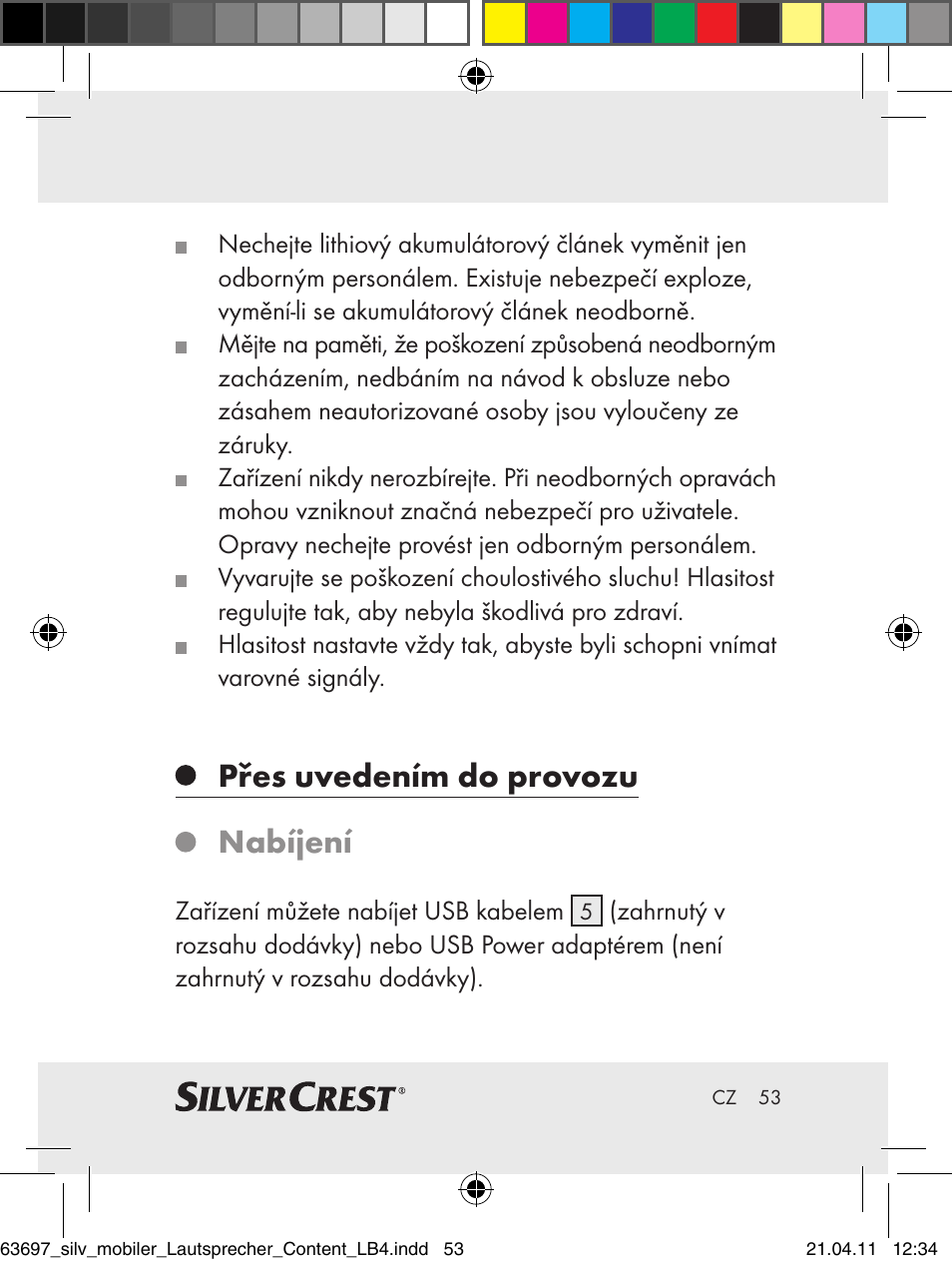 Přes uvedením do provozu nabíjení | Silvercrest Z30813 User Manual | Page 51 / 77