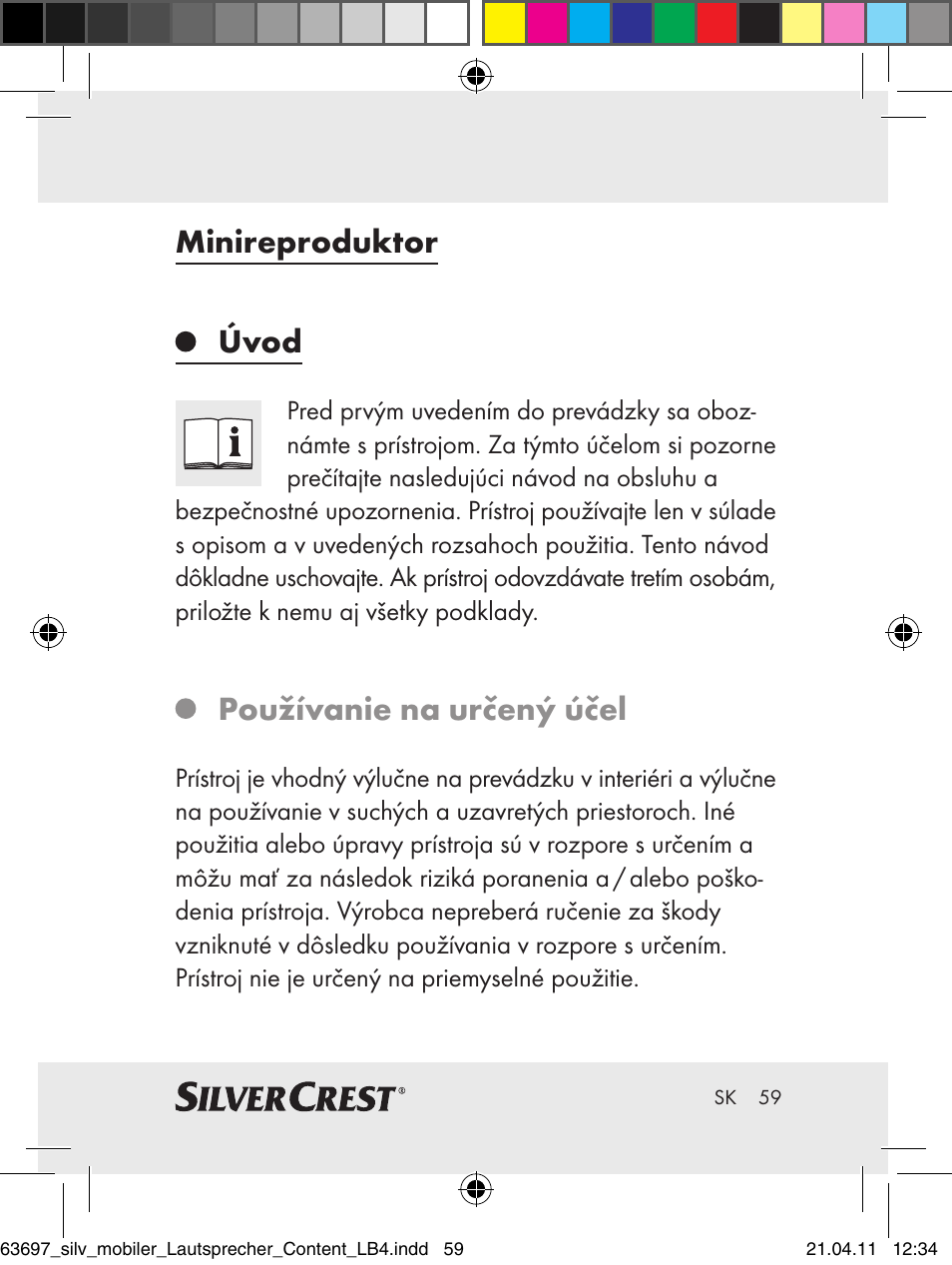 Minireproduktor úvod, Používanie na určený účel | Silvercrest Z30813 User Manual | Page 57 / 77