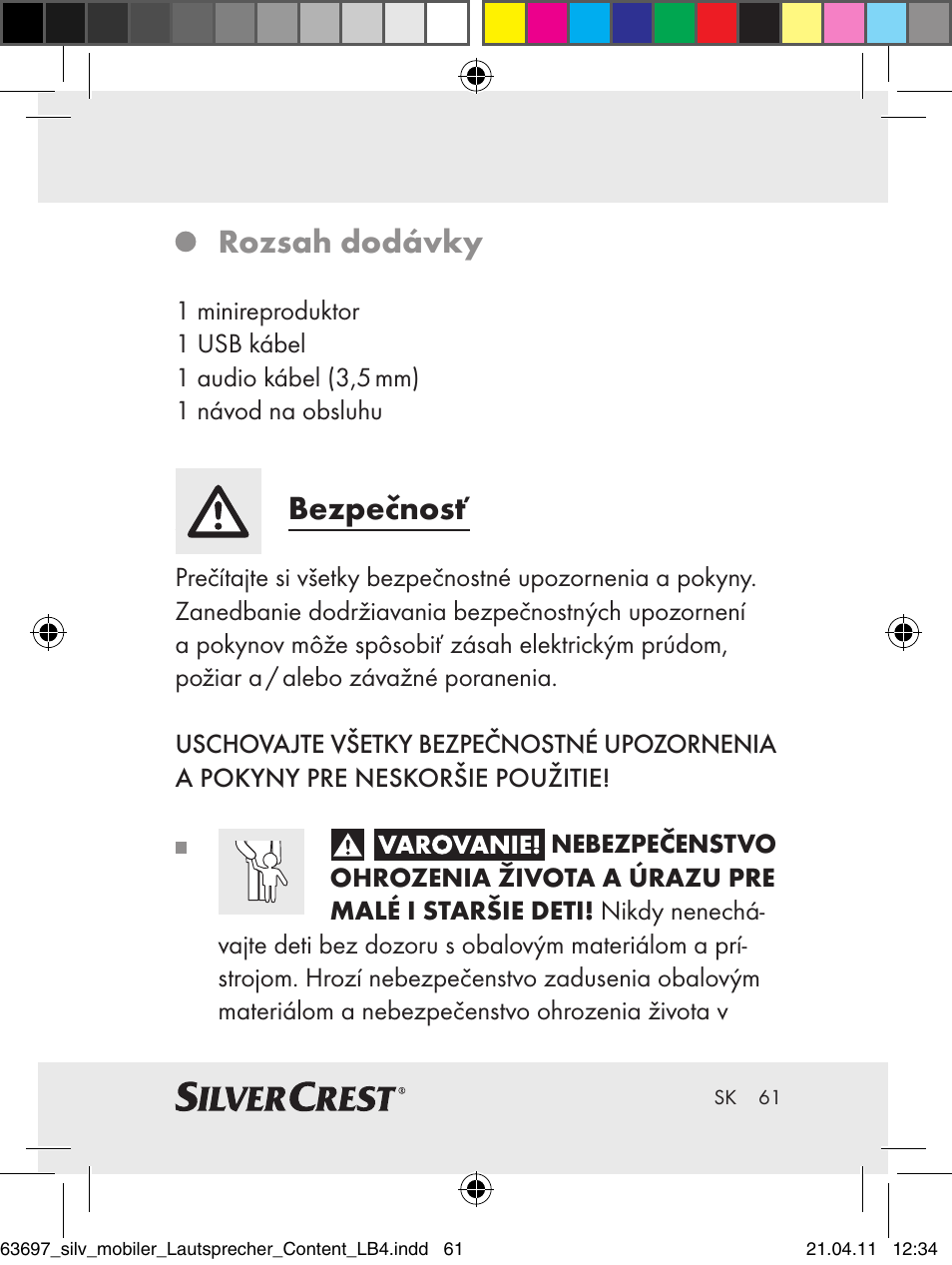 Rozsah dodávky, Bezpečnosť | Silvercrest Z30813 User Manual | Page 59 / 77