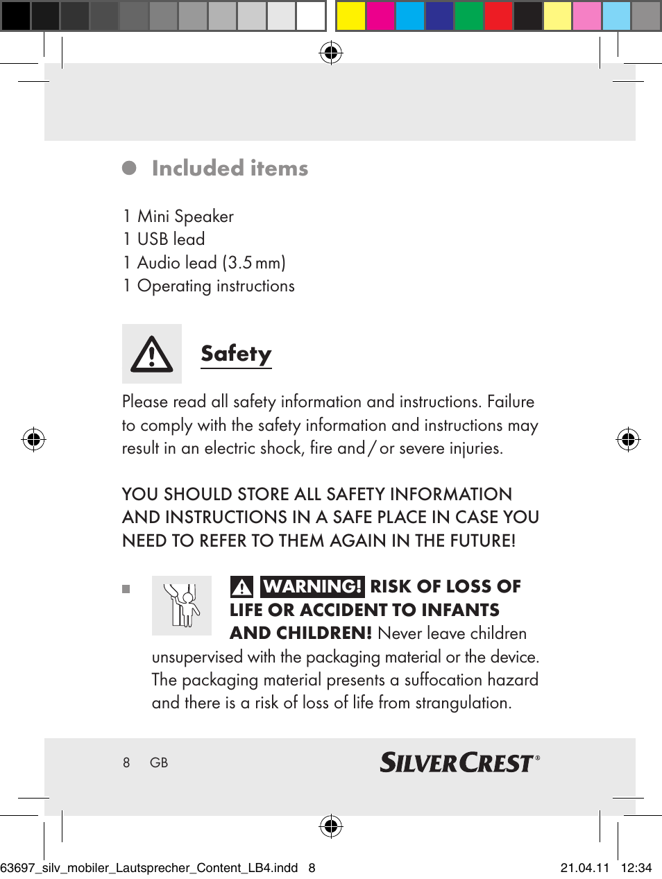 Included items, Safety | Silvercrest Z30813 User Manual | Page 6 / 77