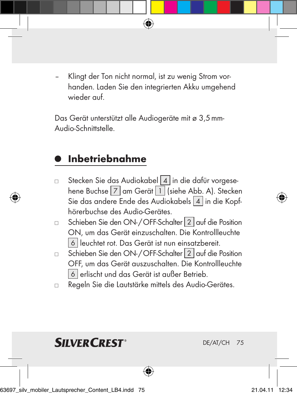 Inbetriebnahme | Silvercrest Z30813 User Manual | Page 73 / 77