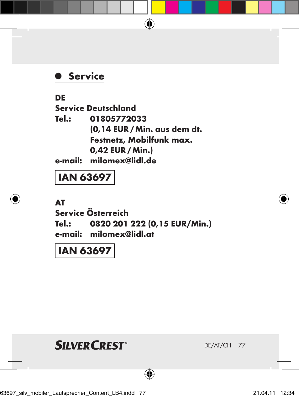 Service | Silvercrest Z30813 User Manual | Page 75 / 77