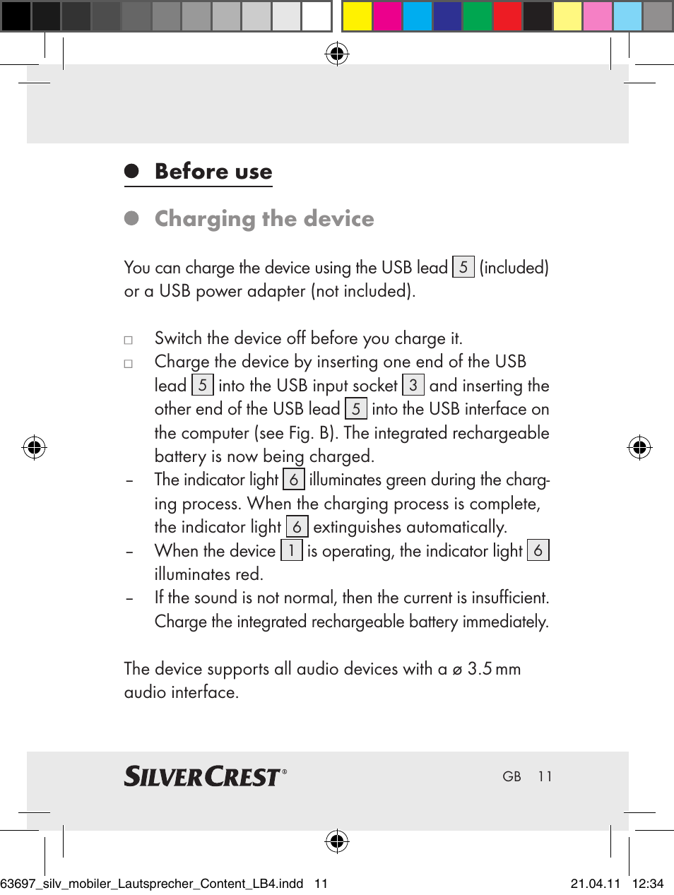 Before use charging the device | Silvercrest Z30813 User Manual | Page 9 / 77