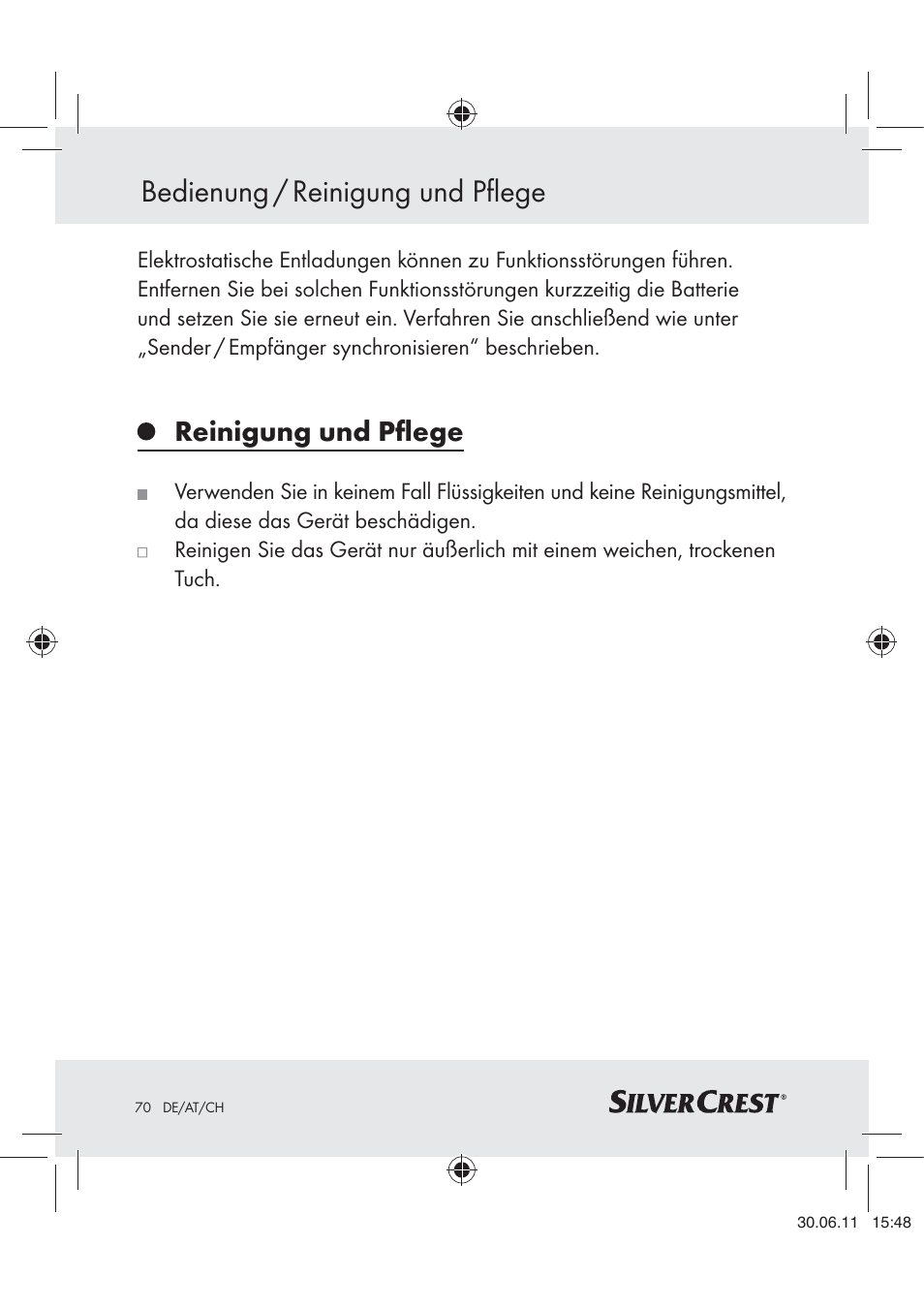 Bedienung / reinigung und pflege, Reinigung und pﬂege | Silvercrest Z30914 User Manual | Page 71 / 74