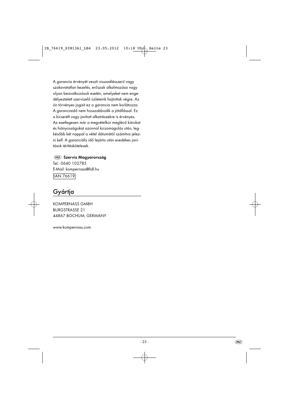 Gyártja | Silvercrest SIM 13 A1 User Manual | Page 25 / 57