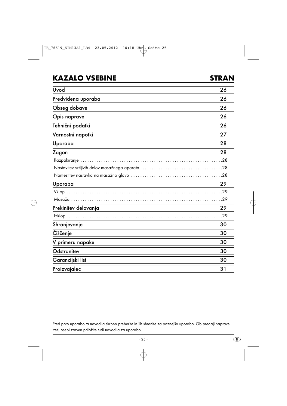 Kazalo vsebine stran | Silvercrest SIM 13 A1 User Manual | Page 27 / 57