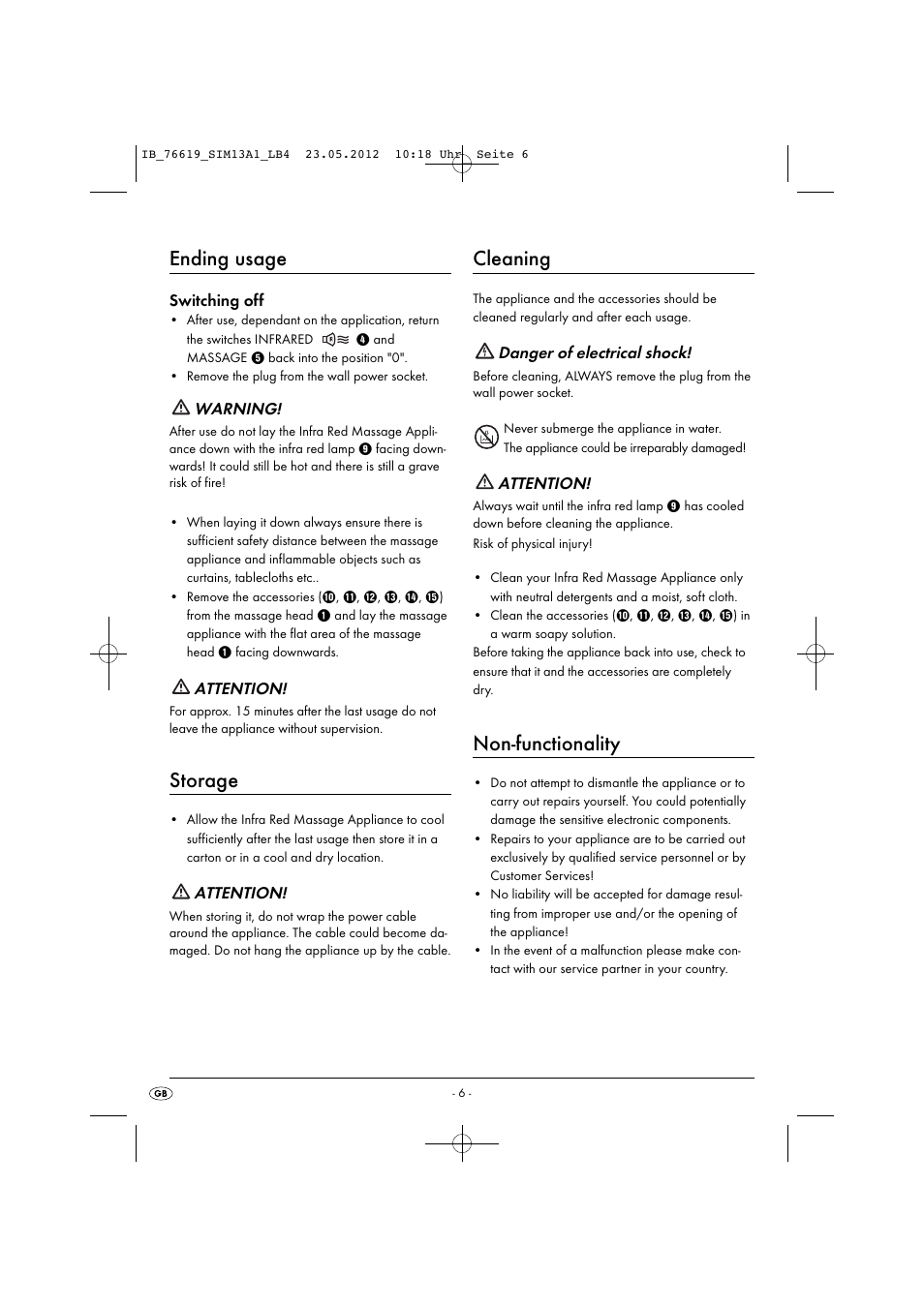 Ending usage, Storage, Cleaning | Non-functionality | Silvercrest SIM 13 A1 User Manual | Page 8 / 57