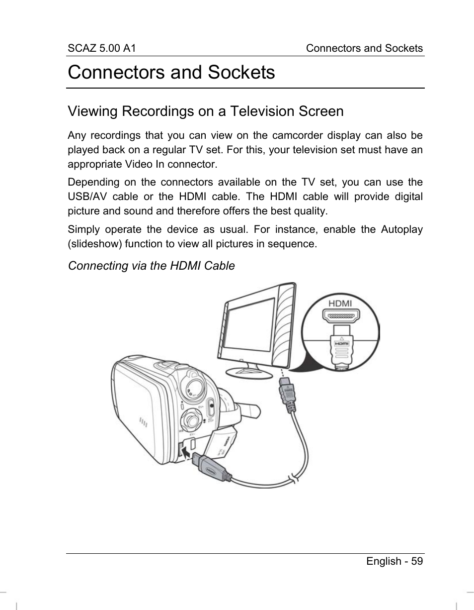 Connectors and sockets, Viewing recordings on a television screen | Silvercrest SCAZ 5.00 A1 User Manual | Page 61 / 155