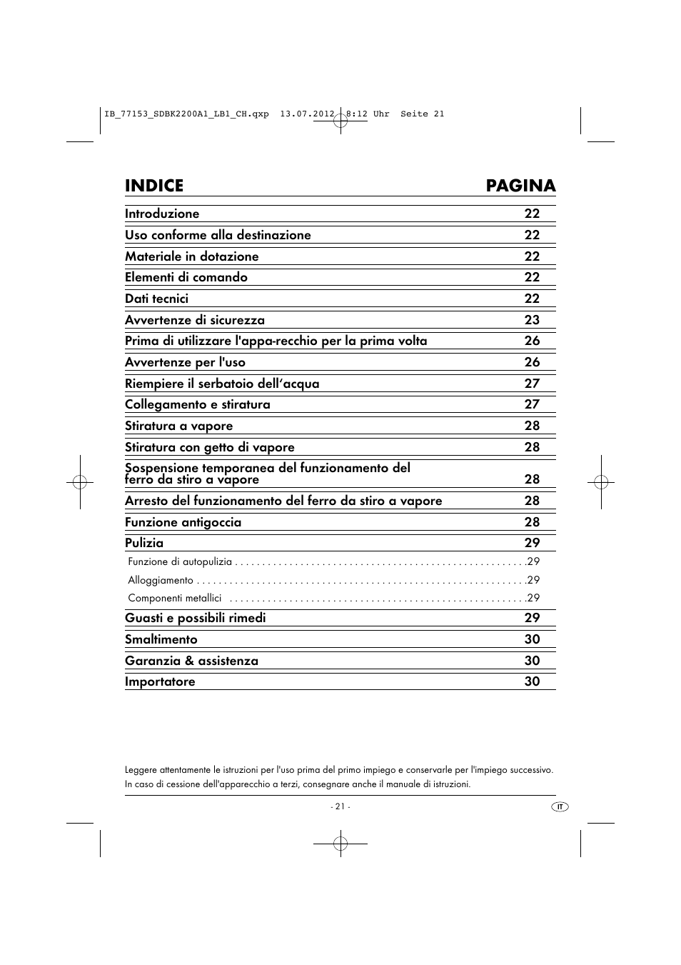Indice pagina | Silvercrest SDBK 2200 A1 User Manual | Page 23 / 42