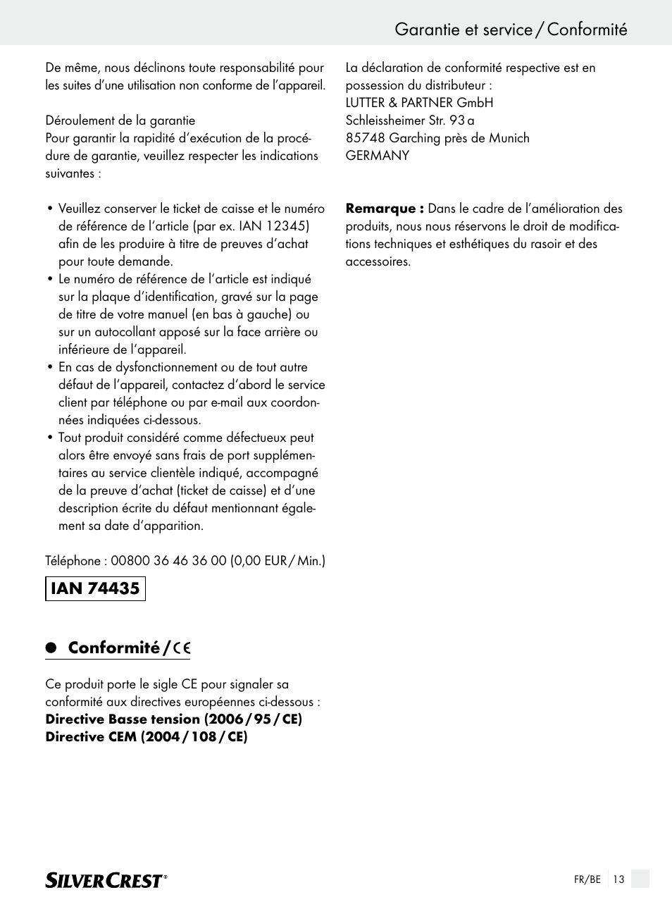 Garantie et service / conformité, Conformité | Silvercrest SFR 1200 A1 User Manual | Page 13 / 45