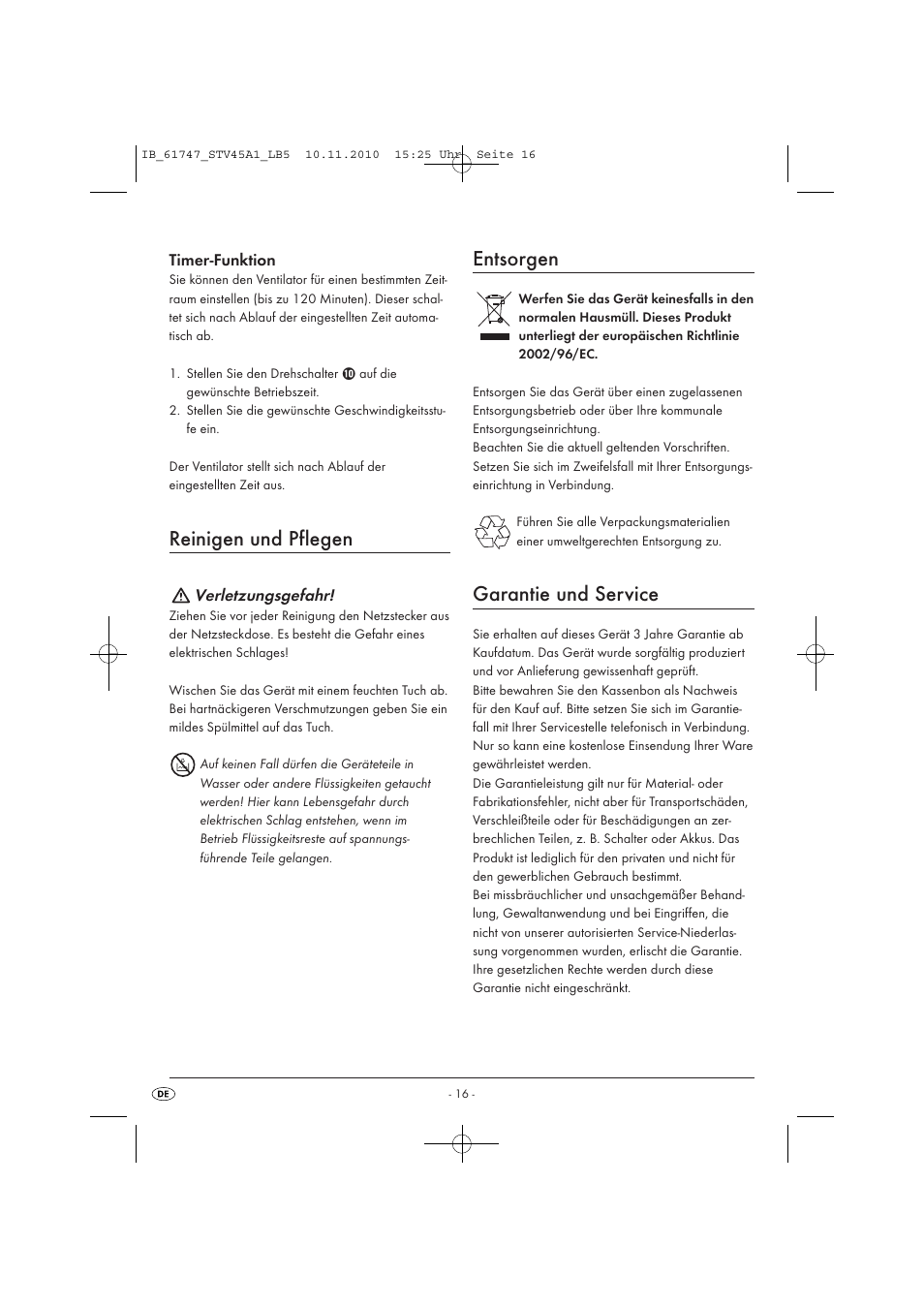 Reinigen und pflegen, Entsorgen, Garantie und service | Silvercrest STV 45 A1 User Manual | Page 18 / 19