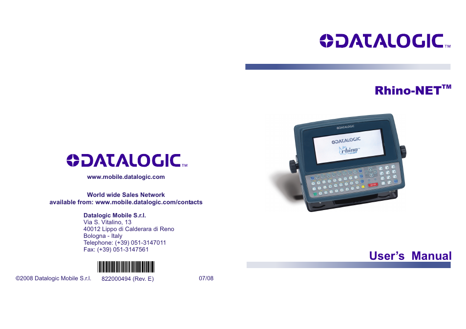 Datalogic Scanning Rhino-NET 40012 User Manual | 53 pages