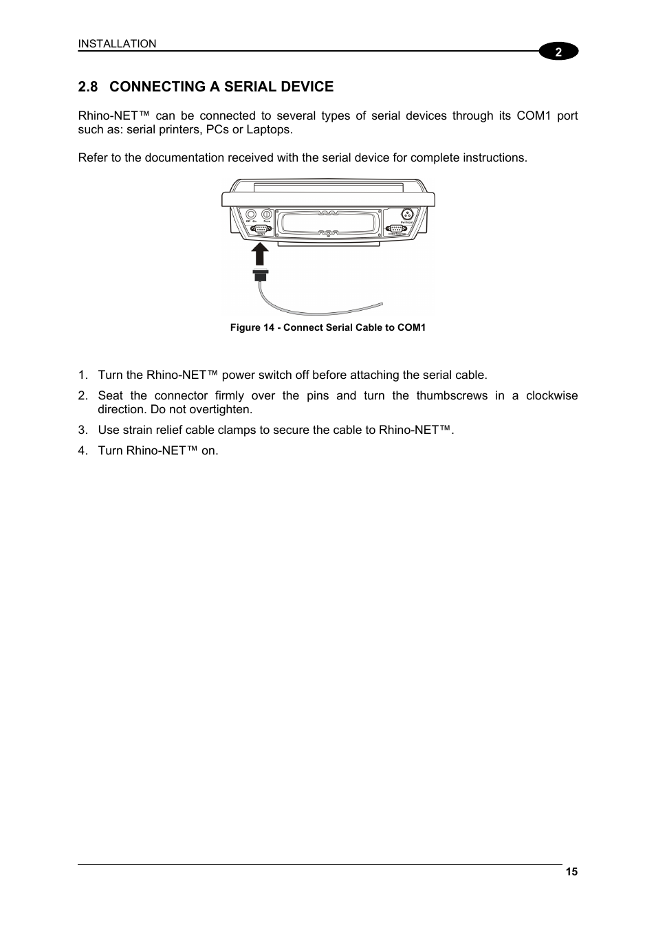 Connecting a serial device | Datalogic Scanning Rhino-NET 40012 User Manual | Page 29 / 53