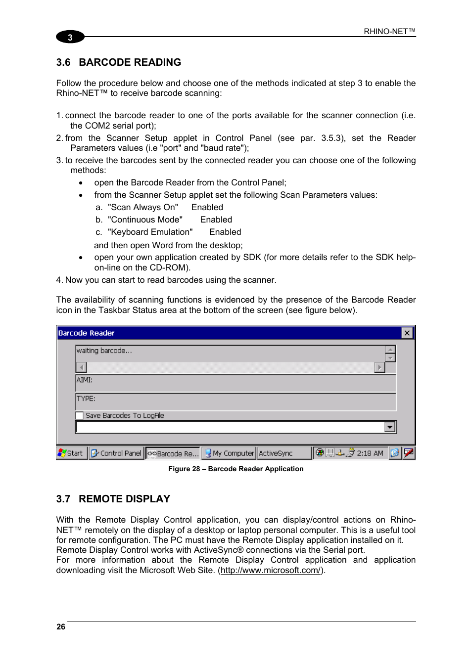 Barcode reading, Remote display | Datalogic Scanning Rhino-NET 40012 User Manual | Page 40 / 53