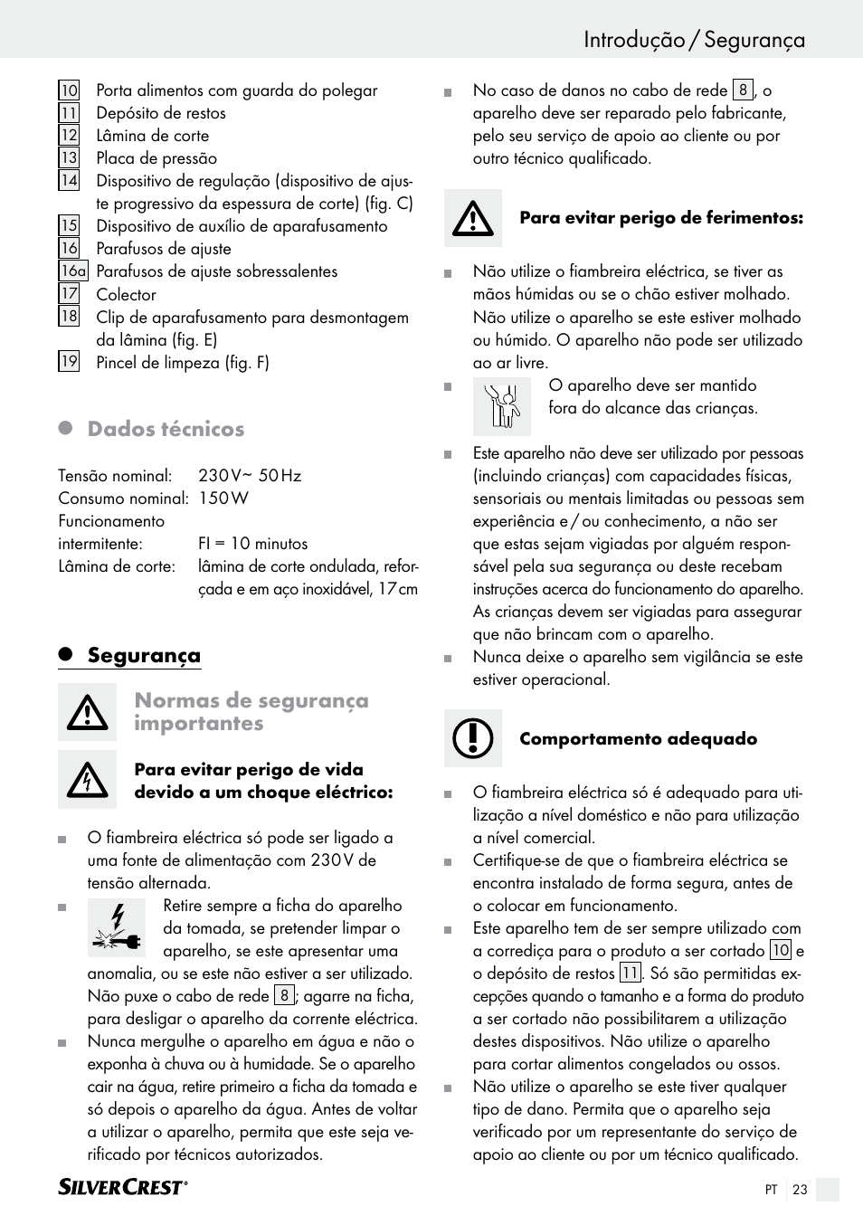 Introdução introdução / segurança, Dados técnicos, Segurança normas de segurança importantes | Silvercrest SAS 150 A1 User Manual | Page 23 / 45