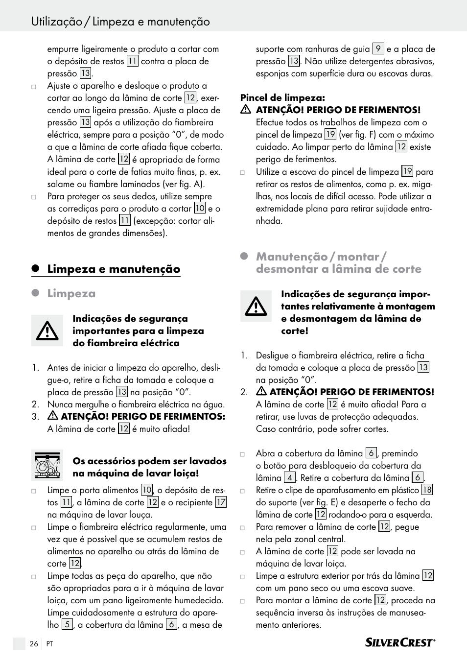 Utilização / limpeza e manutenção, Limpeza e manutenção, Limpeza | Manutenção / montar / desmontar a lâmina de corte | Silvercrest SAS 150 A1 User Manual | Page 26 / 45