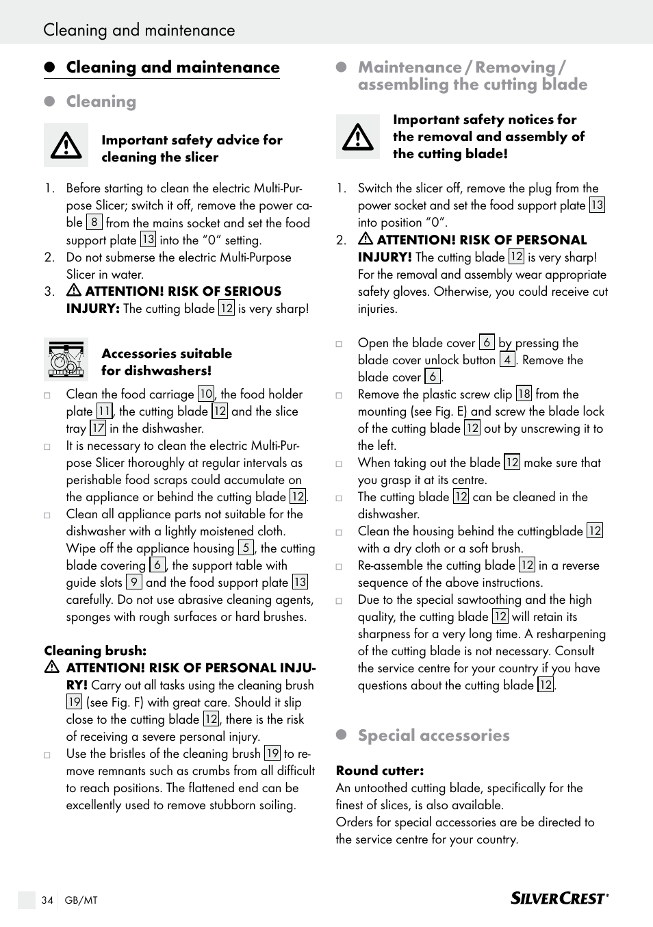 Cleaning and maintenance, Cleaning, Special accessories | Silvercrest SAS 150 A1 User Manual | Page 34 / 45