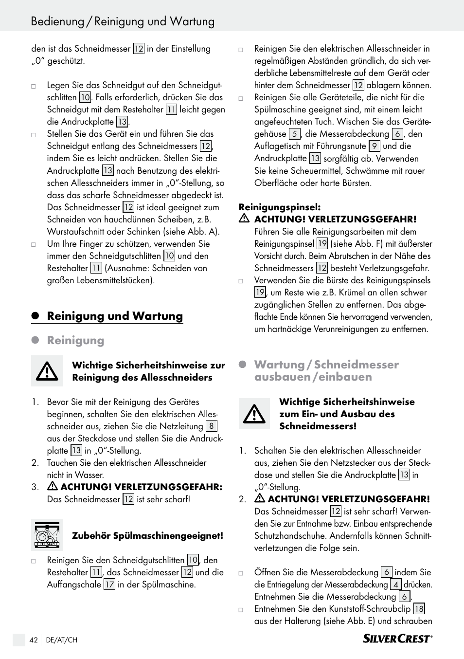 Reinigung und wartung, Reinigung, Wartung / schneidmesser ausbauen /einbauen | Silvercrest SAS 150 A1 User Manual | Page 42 / 45