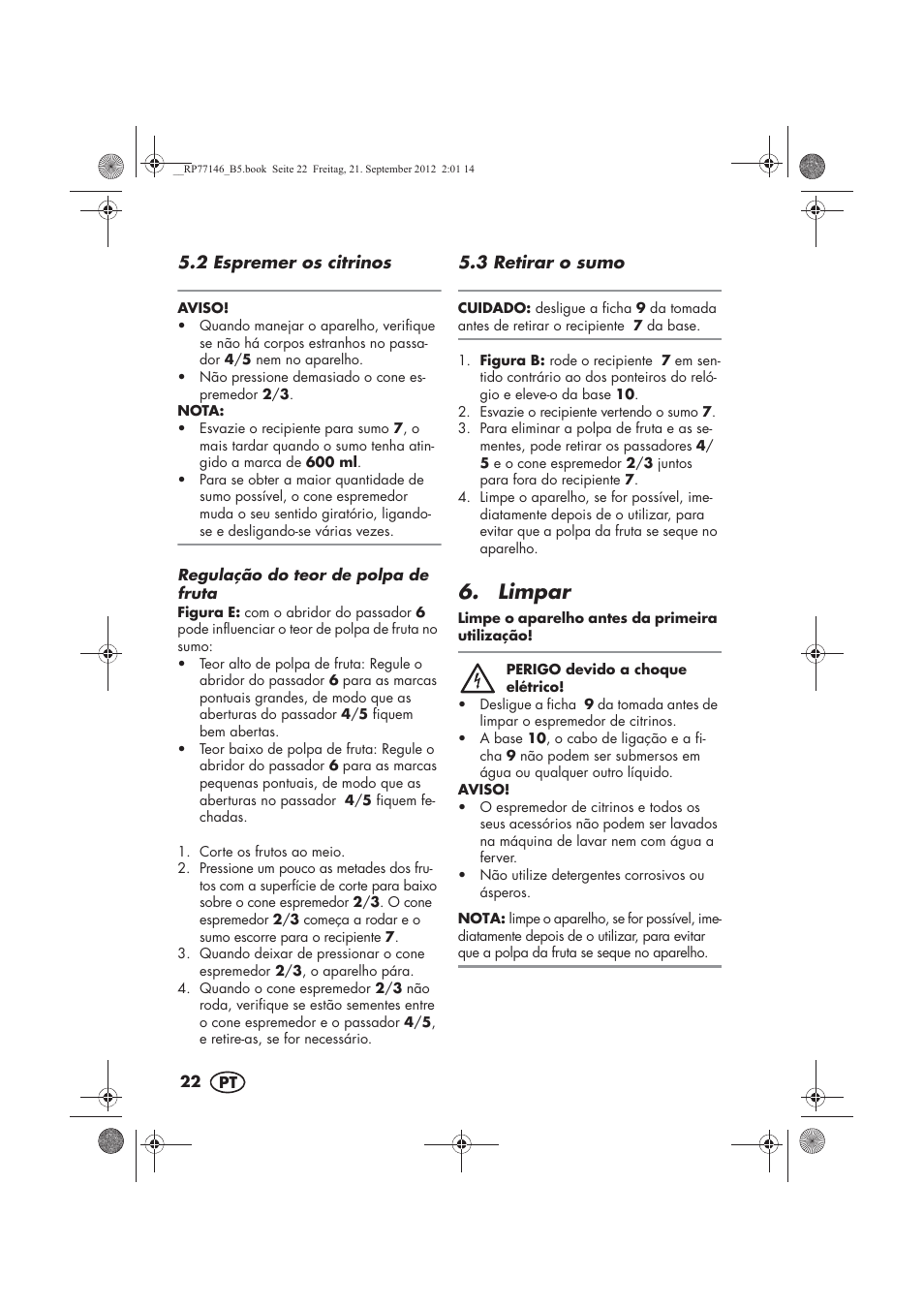 Limpar | Silvercrest SZP 25 B1 User Manual | Page 24 / 46