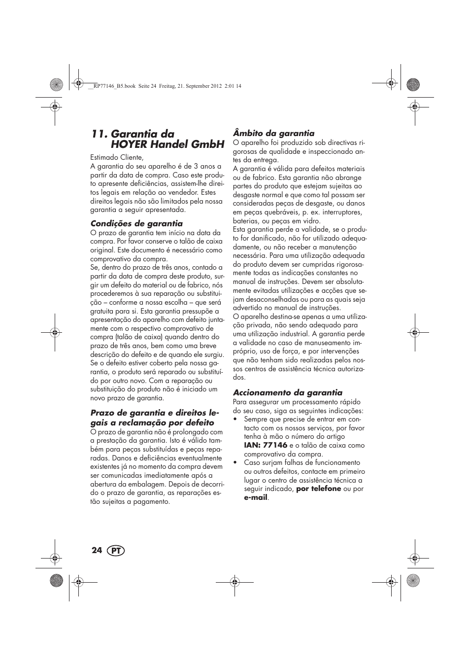 Garantia da hoyer handel gmbh | Silvercrest SZP 25 B1 User Manual | Page 26 / 46