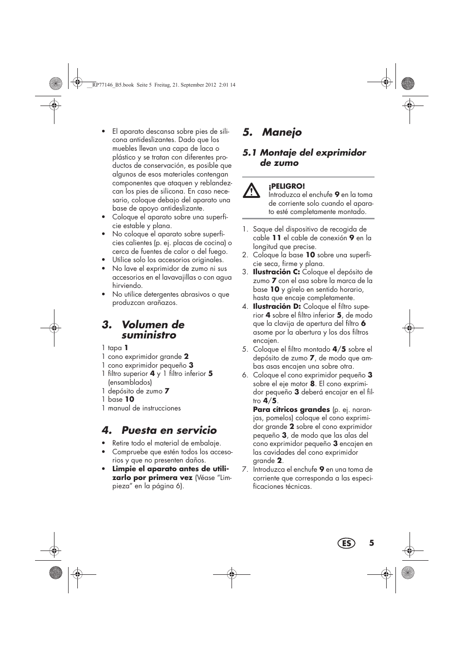 Volumen de suministro, Puesta en servicio, Manejo | Silvercrest SZP 25 B1 User Manual | Page 7 / 46