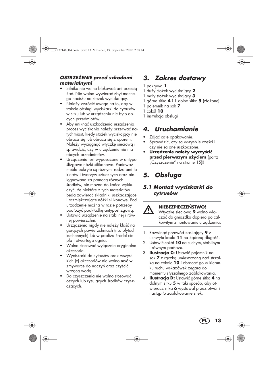 Zakres dostawy, Uruchamianie, Obs uga | Silvercrest SZP 25 B1 User Manual | Page 15 / 62