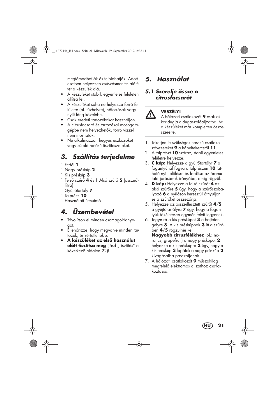 Szállítás terjedelme, Üzembevétel, Használat | Silvercrest SZP 25 B1 User Manual | Page 23 / 62