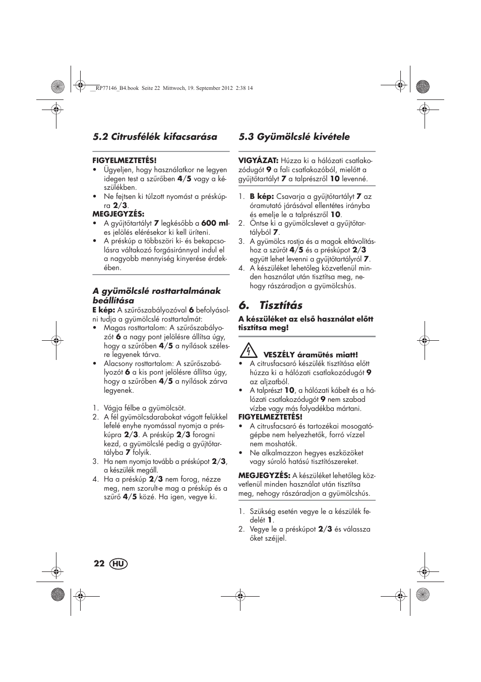 Tisztítás | Silvercrest SZP 25 B1 User Manual | Page 24 / 62