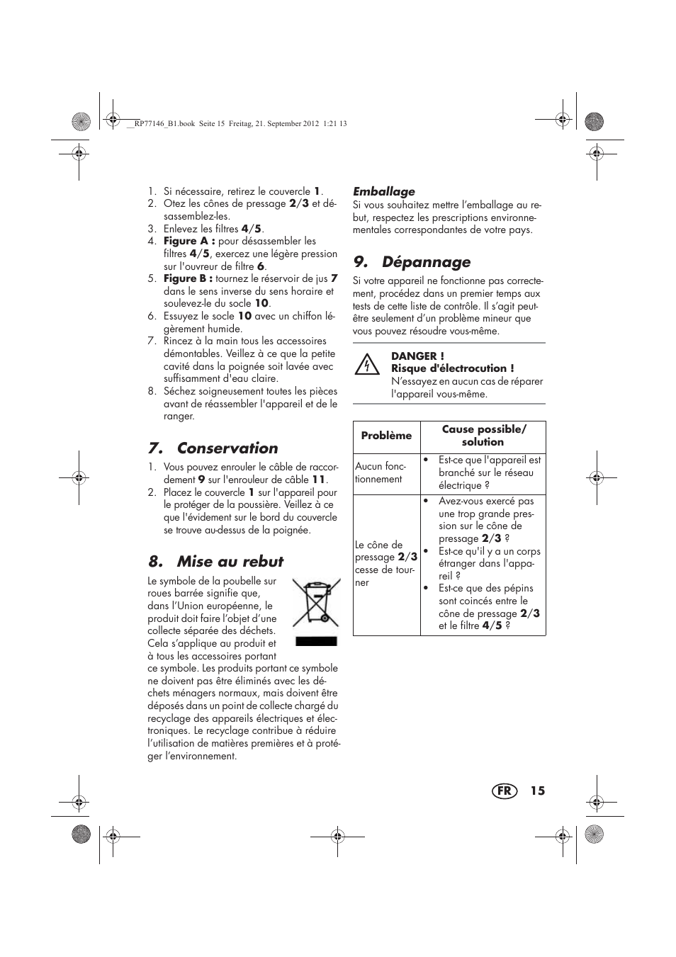 Conservation, Mise au rebut, Dépannage | Silvercrest SZP 25 B1 User Manual | Page 17 / 46