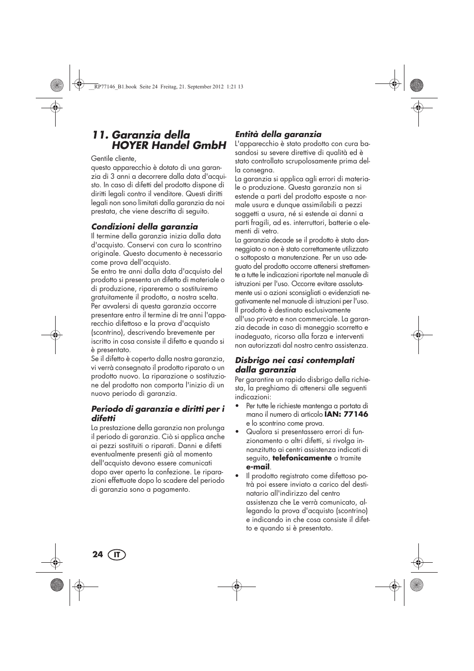 Garanzia della hoyer handel gmbh | Silvercrest SZP 25 B1 User Manual | Page 26 / 46