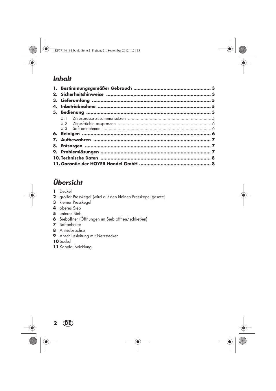 Inhalt, Übersicht | Silvercrest SZP 25 B1 User Manual | Page 4 / 46