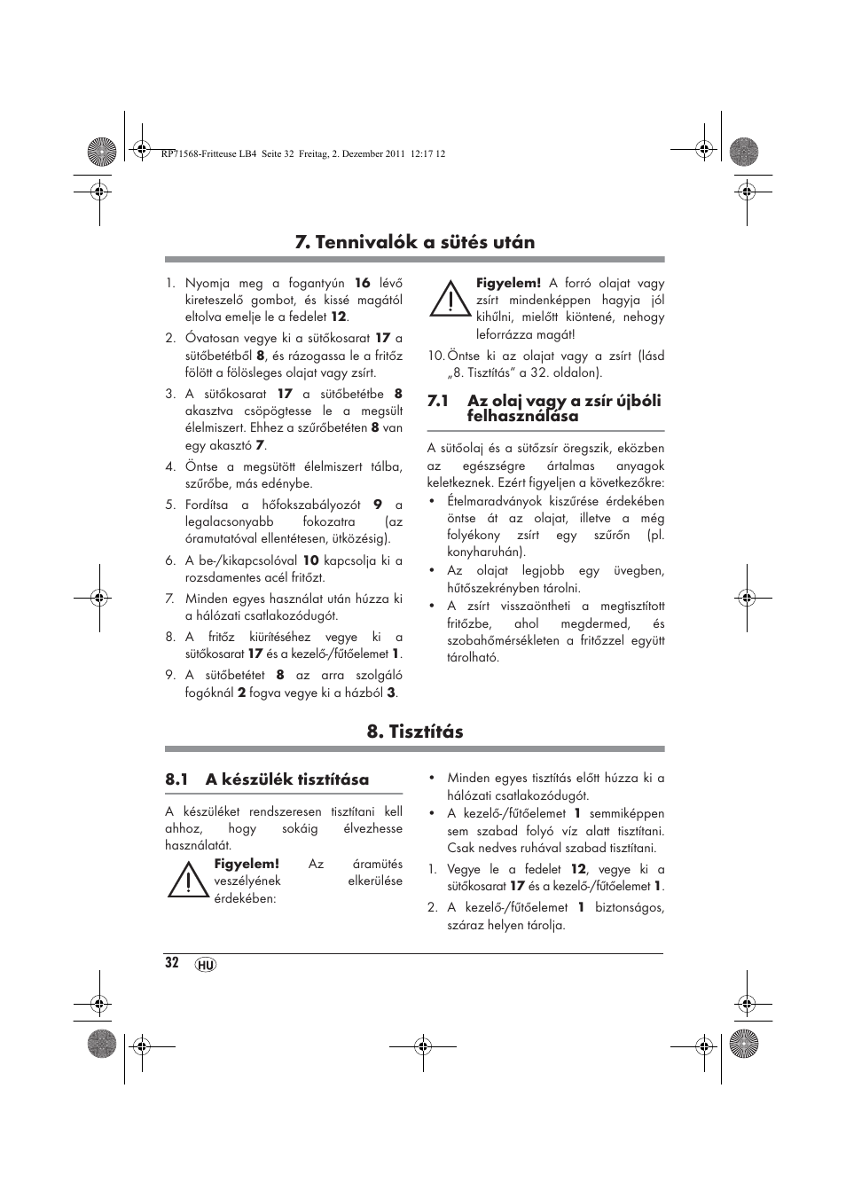 Tennivalók a sütés után, Tisztítás | Silvercrest SEF 2100 A1 User Manual | Page 34 / 86