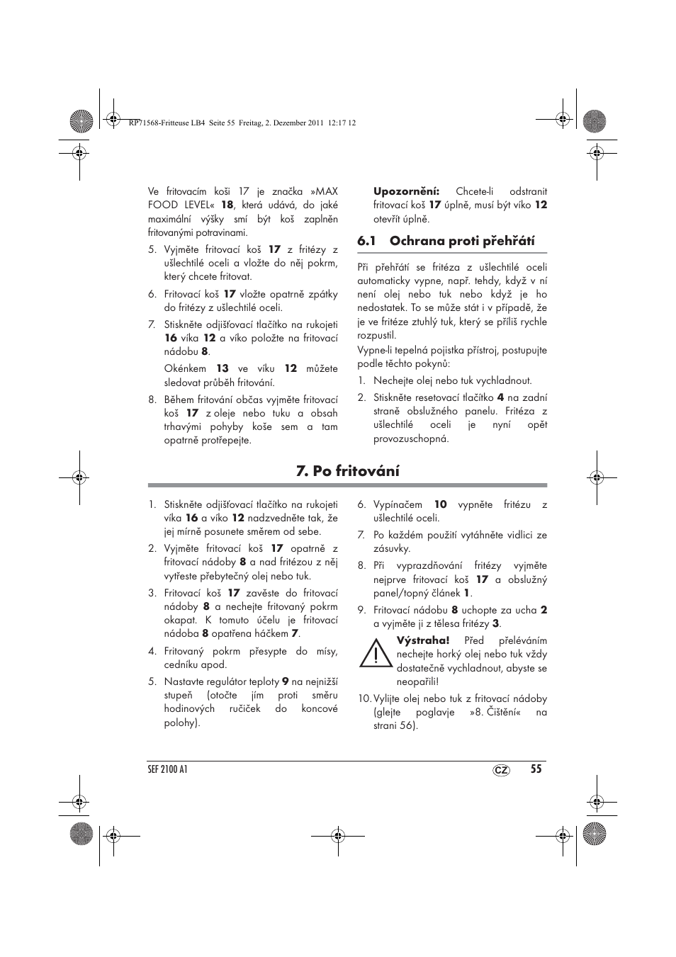 Po fritování | Silvercrest SEF 2100 A1 User Manual | Page 57 / 86