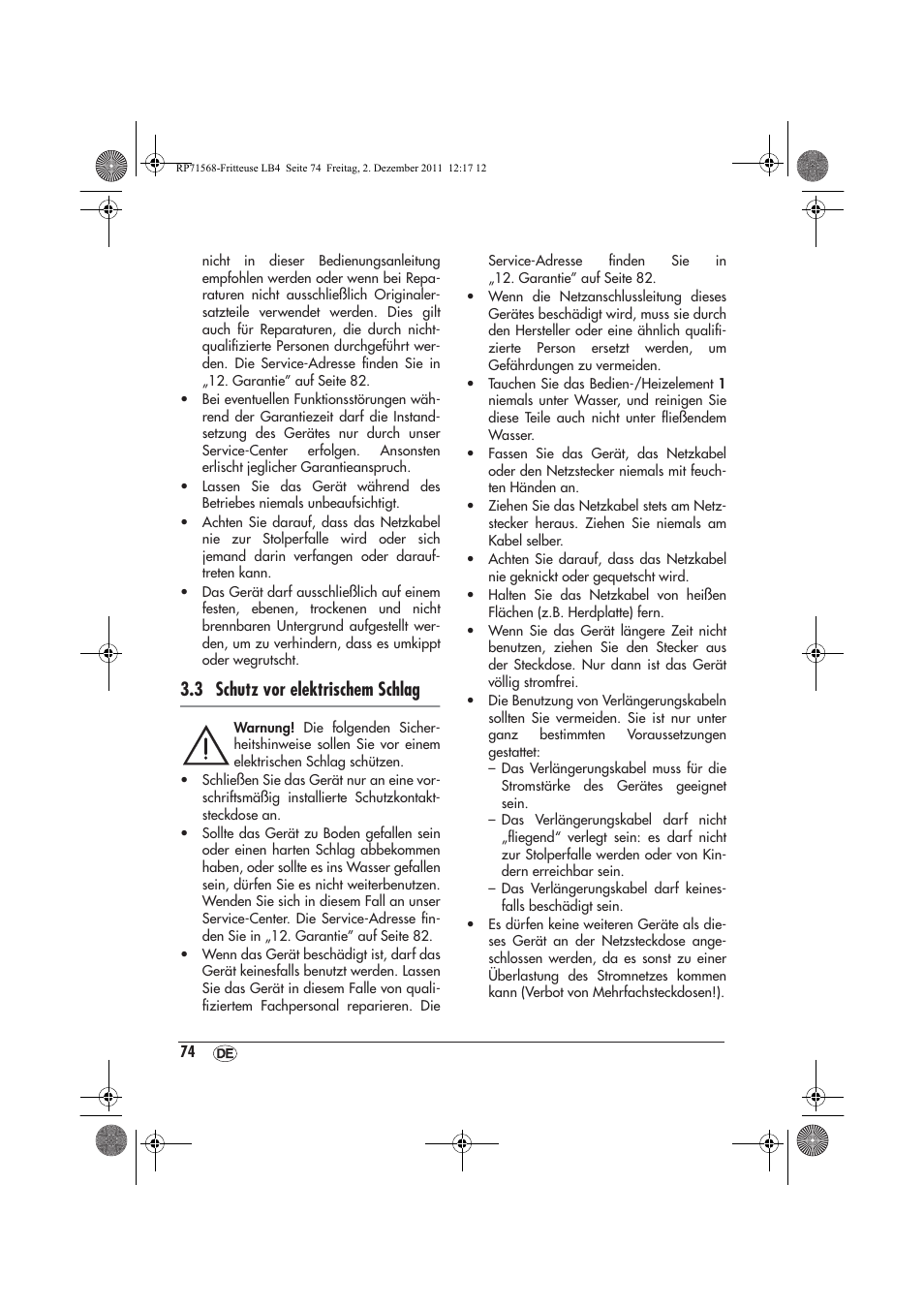 3 schutz vor elektrischem schlag | Silvercrest SEF 2100 A1 User Manual | Page 76 / 86